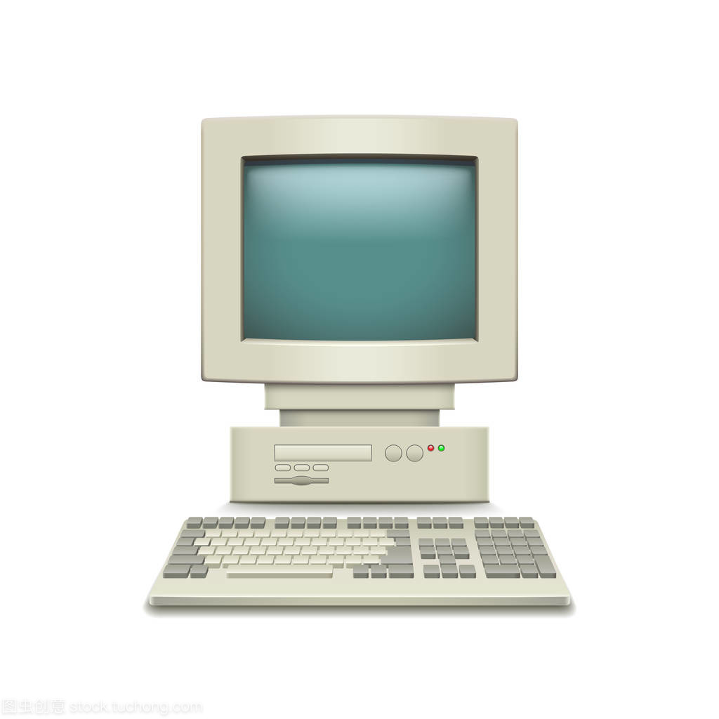 老式計算機與白色矢量的美學隔離